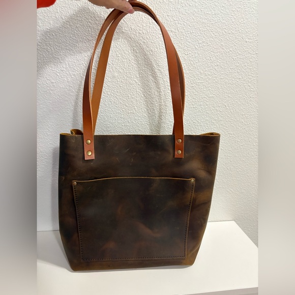 Portland Leather Brown tote with Tan Straps - Picture 1 of 4